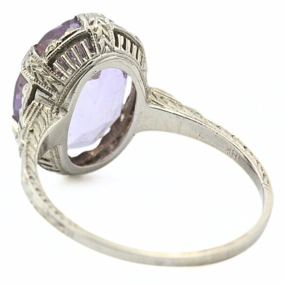 Opulent Antique Edwardian 14K White Gold Amethyst Ring Sz 8. - Picture 9 of 10